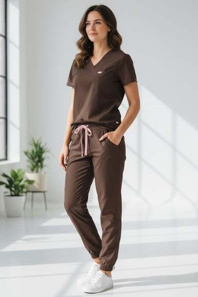 Figs Women's Chocolate Scrub Set, V-Neck Top & Jogger Pants top M top S bottom. - Picture 3 of 5